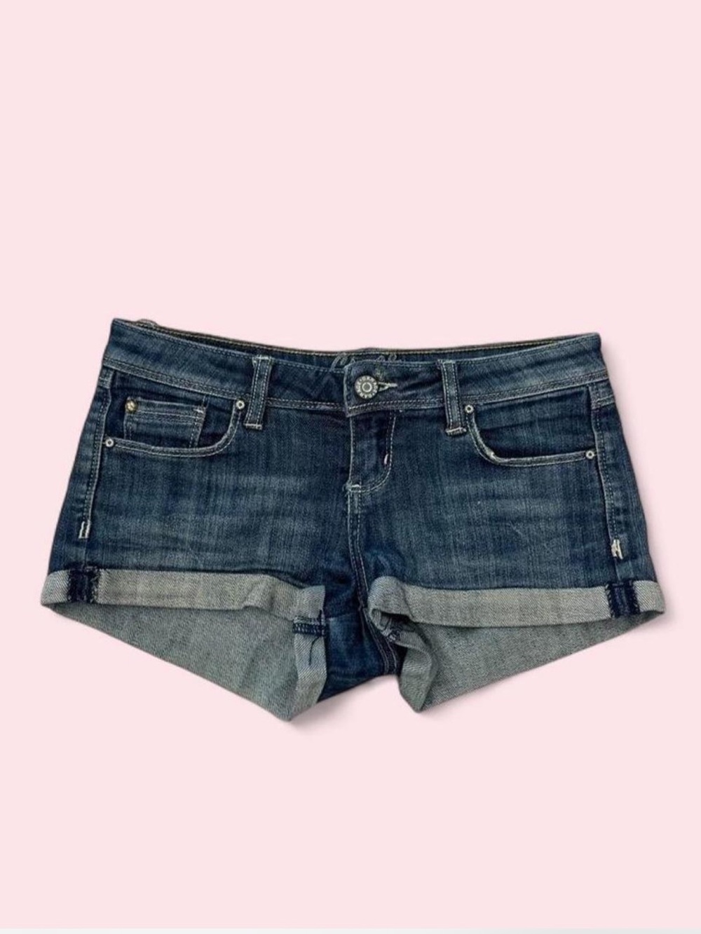 Y2K Garage Low Rise Dark Wash Denim Cuffed Short Shorts